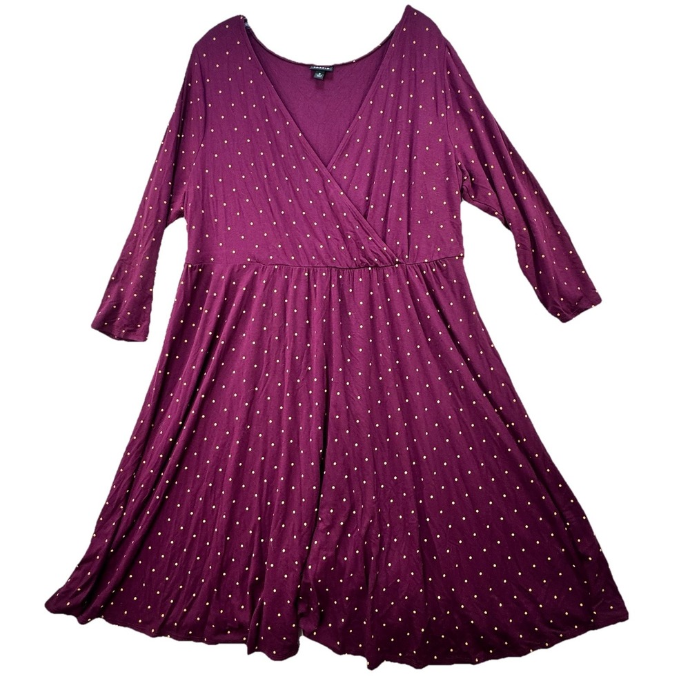 Torrid 2 Surplice Skater Dress Vneck Stretch Women's 18/20 Burgundy Polka Dot